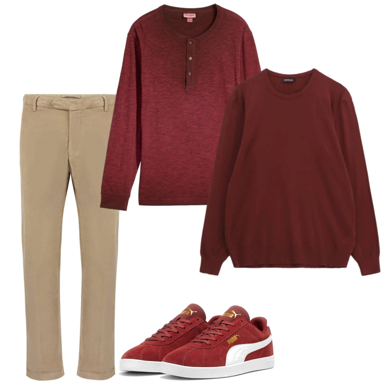 Outfit uomo - Marzo. Stile Casual per Tutti i giorni. Abbinamento con t-shirt, maglieria, sneakers, pantaloni.