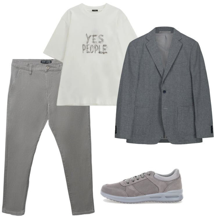 Outfit uomo - Casual mood. Stile Casual per Tutti i giorni. Abbinamento con t-shirt, giacche, pantaloni chino, scarpe stringate.