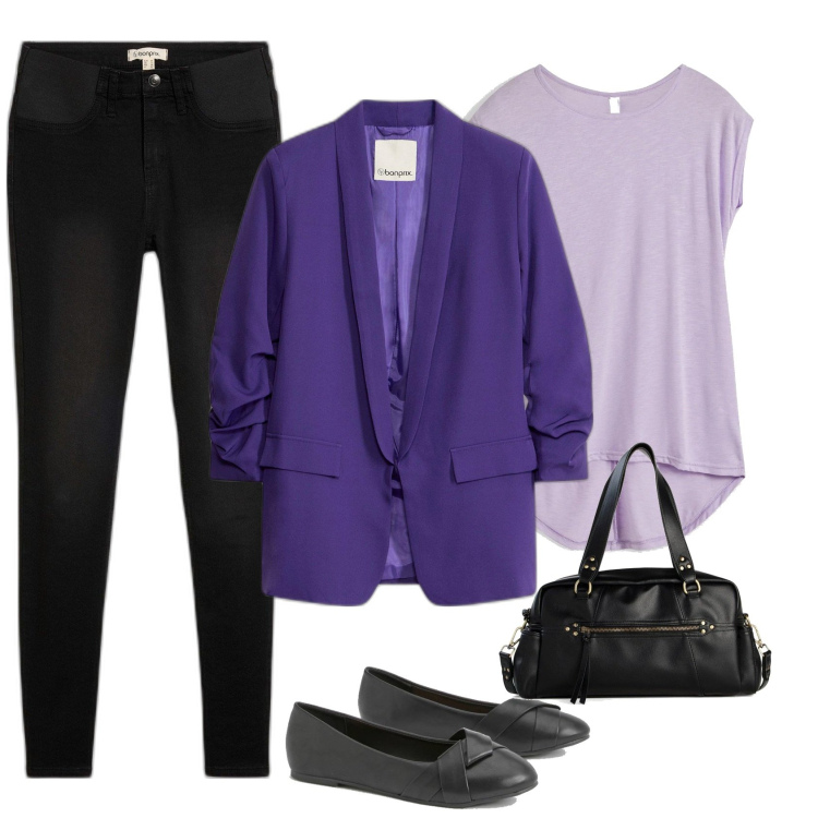 Outfit femme - Blazer violet. Style Basique pour Bureau. Assortir avec t-shirts, jeans, blazers, sacs à main, ballerines.