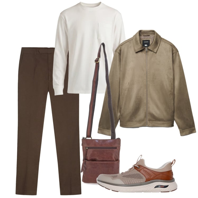 Outfit uomo - Perfetto per una passeggiata. Stile Casual per Tutti i giorni. Abbinamento con t-shirt, portafogli, giacche, sneakers, pantaloni.