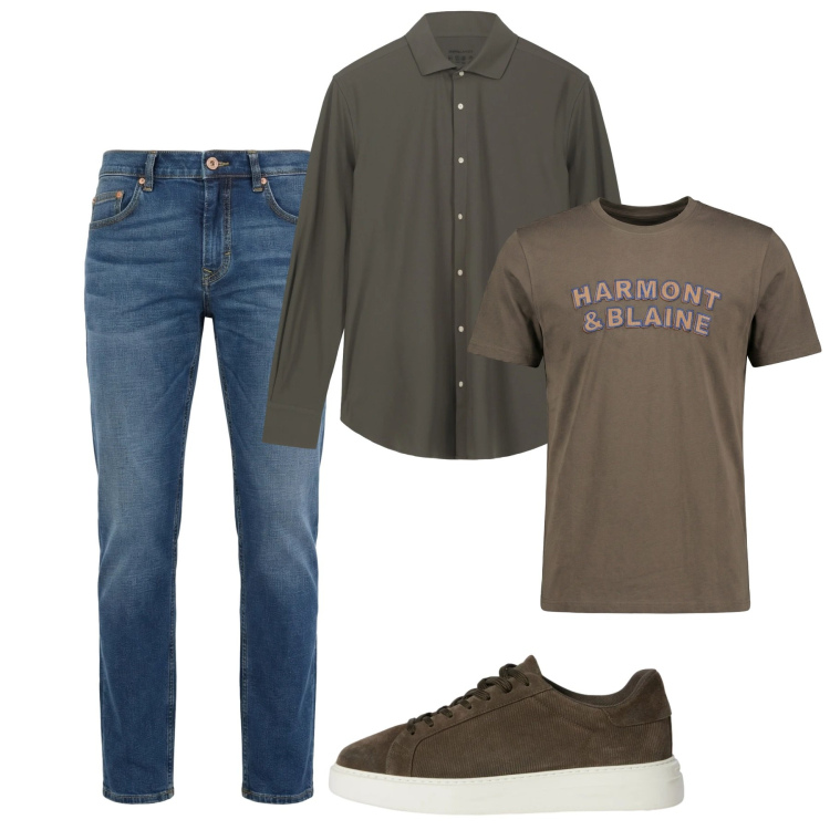 Outfit uomo - Casual in castoro. Stile Casual per Tutti i giorni. Abbinamento con t-shirt, sneakers, jeans, camicie.