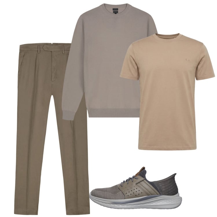Outfit uomo - Fine settimana. Stile Casual per Tutti i giorni. Abbinamento con t-shirt, pantaloni, sneakers, maglieria.
