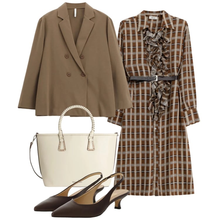 Outfit donna - Pranzo formale in ufficio. Stile Bon Ton per Ufficio. Abbinamento con shopping bag, blazer, vestiti midi/longuette, décolleté.