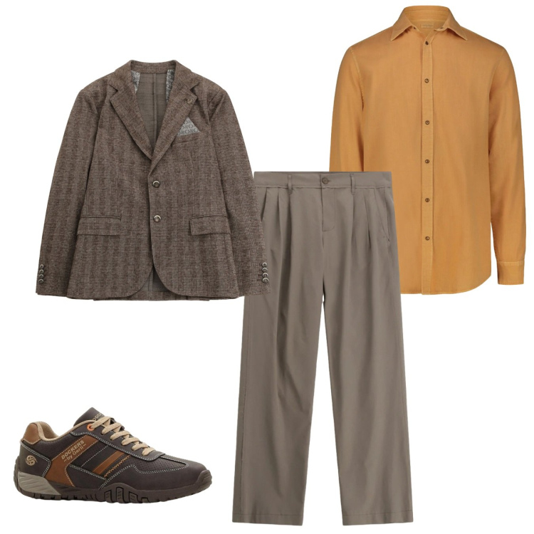 Outfit uomo - Stacco senape. Stile Casual per Tutti i giorni. Abbinamento con sneakers, pantaloni, giacche, camicie.