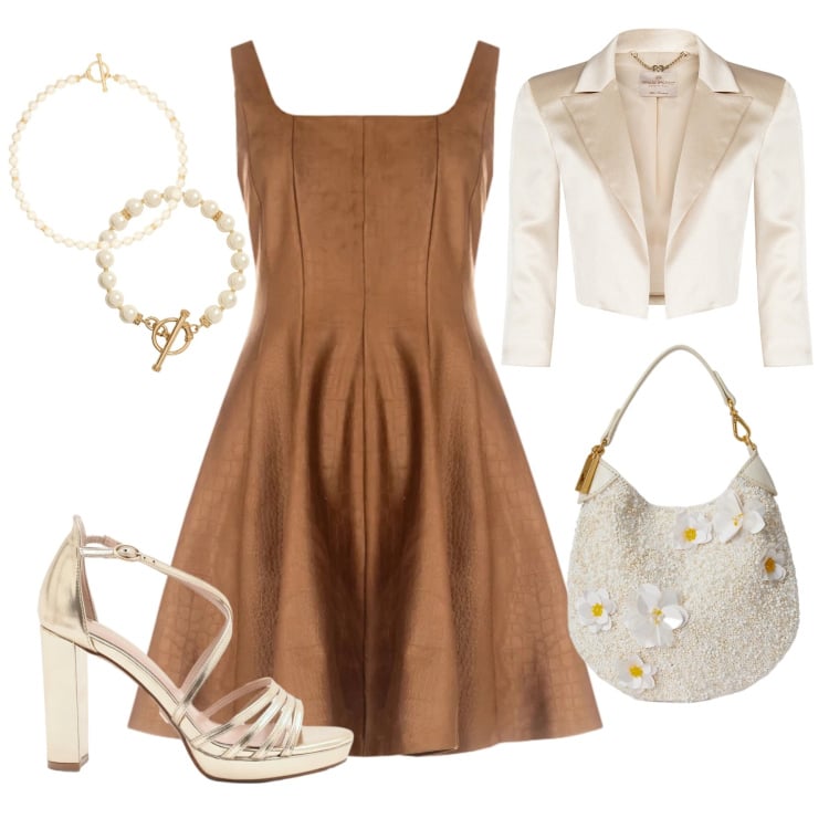 Outfit donna - Rinascimento chic. Stile Chic per Cerimonia. Abbinamento con vestiti corti, bolero, sandali col tacco, pochette, collane, collane.