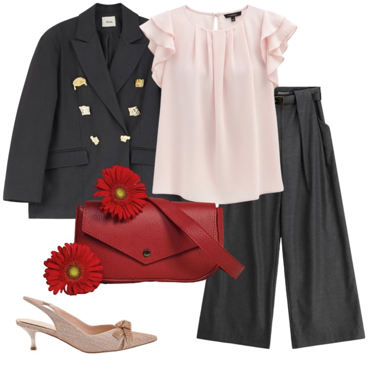 Outfit donna - Total look #2366473. Stile Chic per Cerimonia. Abbinamento con décolleté, top, pantaloni a palazzo, borse a tracolla, blazer.