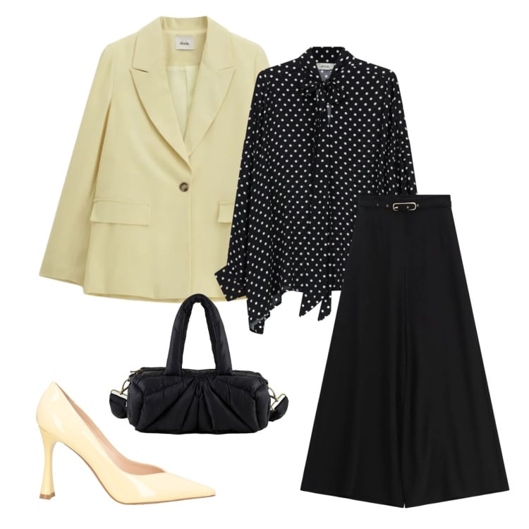 Outfit donna - Total look #2366480. Stile Casual chic per Ufficio. Abbinamento con décolleté, pantaloni a palazzo, borse a mano, camicie, blazer.