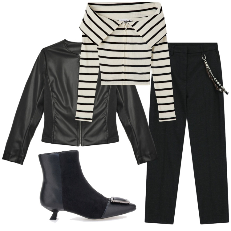 Outfit donna - Total look #2366493. Stile Trendy per Serata fuori. Abbinamento con giacche, felpe, pantaloni, stivaletti.