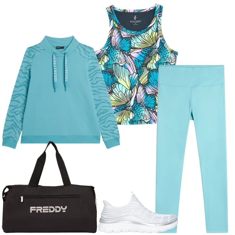 Outfit donna - Total look #2366497. Stile Sporty chic per Sport. Abbinamento con felpe, treggings, borse sportive, sneakers, canottiere.