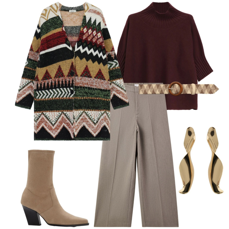 Outfit donna - Total look #2366498. Stile Chic per Ufficio. Abbinamento con stivaletti, maglieria, orecchini, cappotti, pantaloni, cinture.