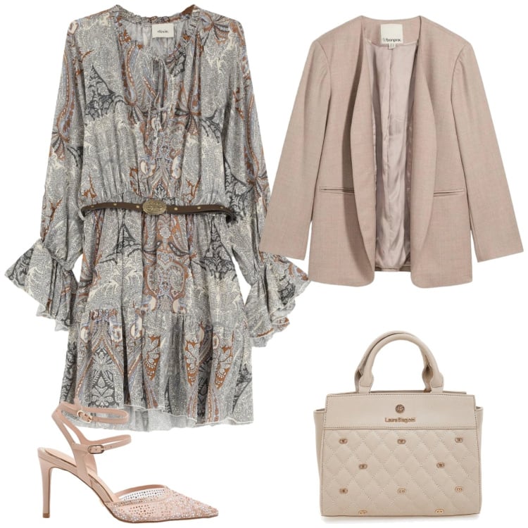 Outfit donna - Total look #2366500. Stile Romantica per Cerimonia. Abbinamento con blazer, décolleté, vestiti corti, borse a mano.