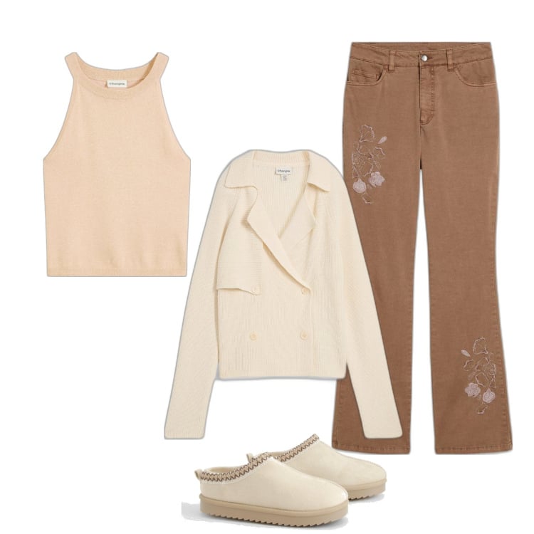 Outfit femme - Jean à fleurs bohème. Style Boho pour Tous les jours. Assortir avec pantalon , pulls, t-shirts, pantoufles.