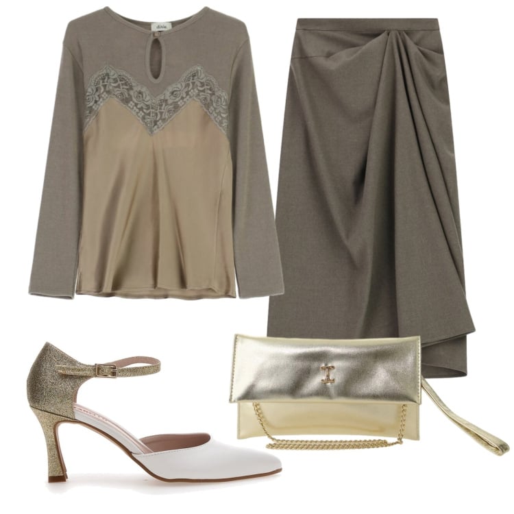 Outfit donna - Total look #2366511. Stile Trendy per Serata fuori. Abbinamento con borse a tracolla, gonne longuette, maglieria, décolleté.