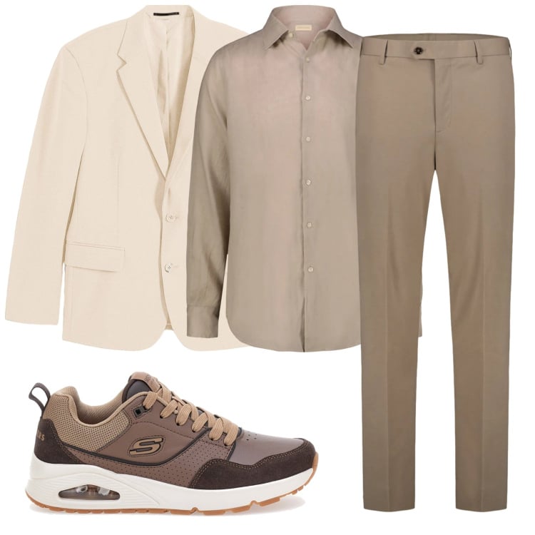 Outfit uomo - Casual in toni neutri. Stile Casual per Tutti i giorni. Abbinamento con giacche, sneakers, camicie, pantaloni.