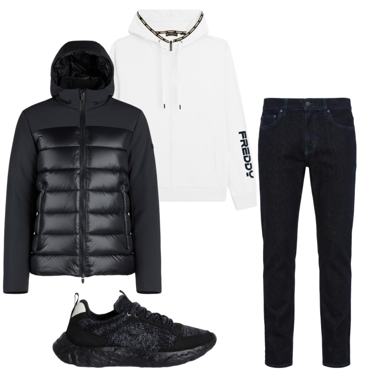 Outfit uomo - Total look #2366524. Stile Urban per Tutti i giorni. Abbinamento con jeans, sneakers, felpe con cappuccio, giacche.