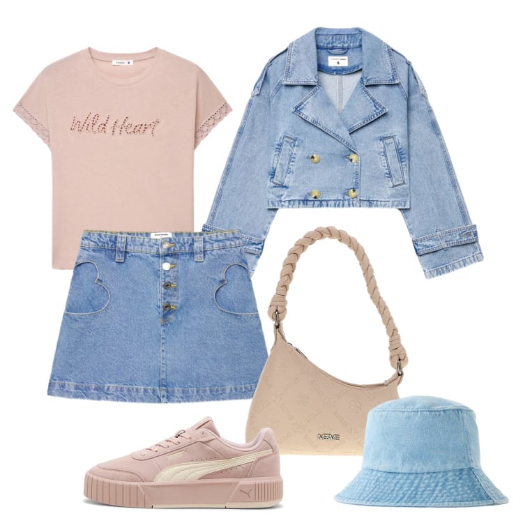 Outfit donna - Oggi mood “sbarazzina”. Stile Casual per Tutti i giorni. Abbinamento con cappelli, caban, minigonne, t-shirt, sneakers, borse a mano.