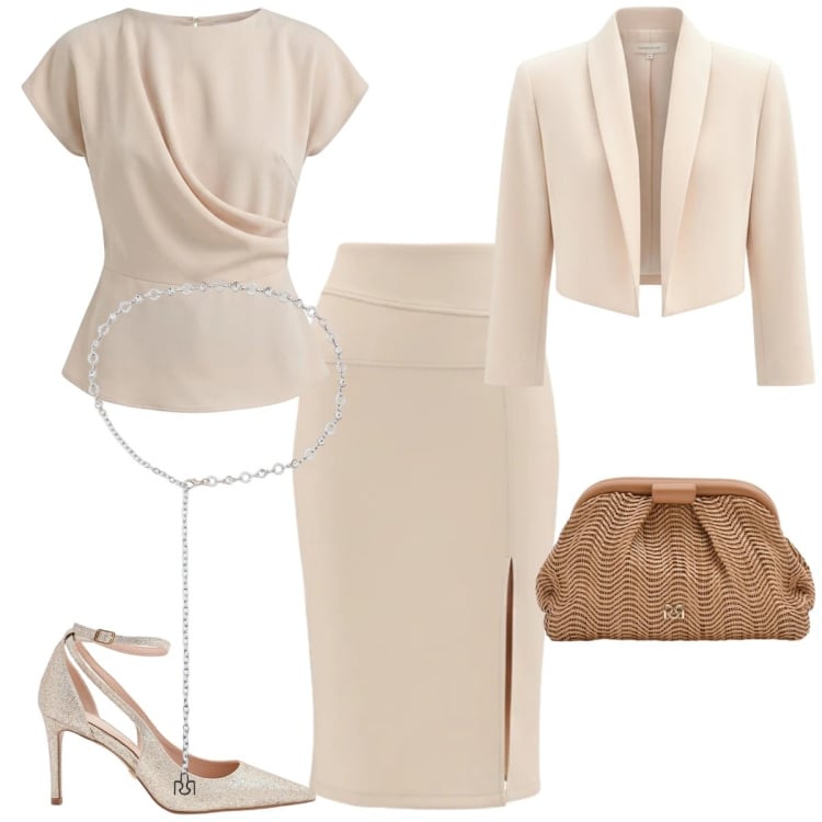 Outfit donna - Total look #2366550. Stile Bon Ton per Cerimonia. Abbinamento con bluse, gonne longuette, pochette, décolleté, cinture, bolero.