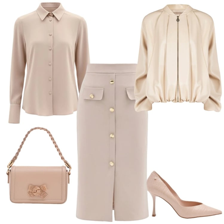 Outfit donna - Total look #2366555. Stile Bon Ton per Cerimonia. Abbinamento con gonne longuette, pochette, décolleté, bomber, camicie.