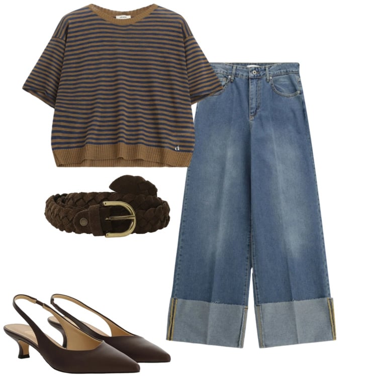 Outfit donna - City. Stile Casual chic per Tutti i giorni. Abbinamento con jeans, décolleté, maglieria, cinture.
