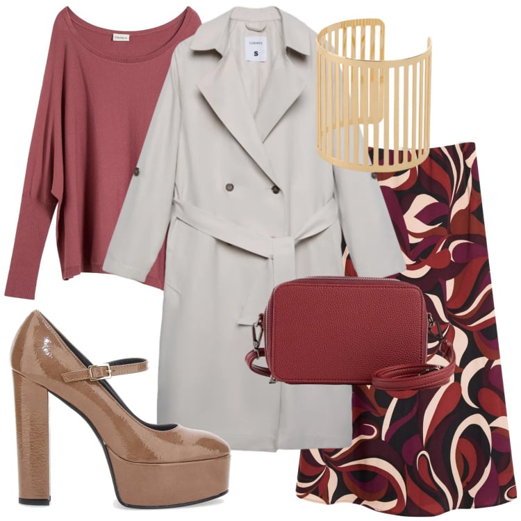 Outfit donna - Abiti in movimento - curvy style. Stile Chic per Tutti i giorni. Abbinamento con gonne longuette, maglieria, borse a tracolla, trench, braccialetti, scarpe col tacco.