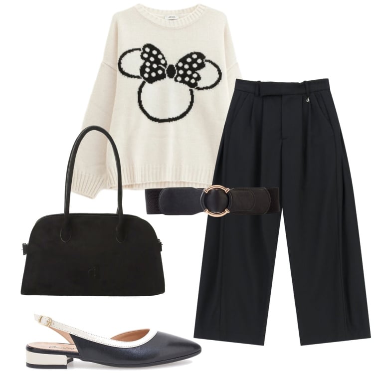 Outfit donna - Romantico primaverile - curvy style. Stile Romantica per Tutti i giorni. Abbinamento con cinture, maglieria, pantaloni a palazzo, cappotti, ballerine.