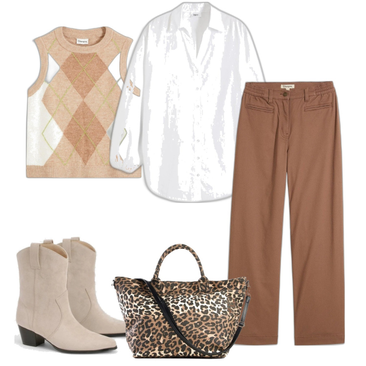Outfit femme - Hits du moment. Style Tendance pour Bureau. Assortir avec chemisiers, pantalon , sac cabas, pulls, bottines.