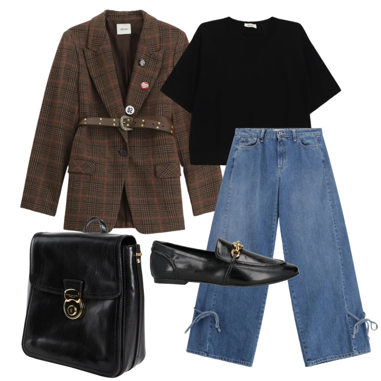 Outfit donna - Marzo. Stile Casual chic per Tutti i giorni. Abbinamento con mocassini, zaini, jeans, blazer, t-shirt.