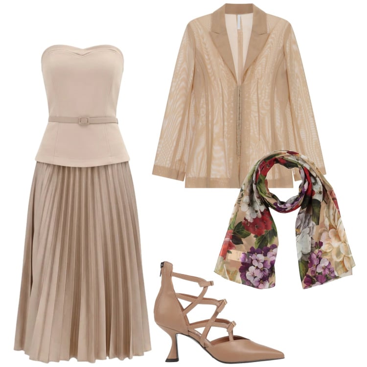 Outfit donna - Total look #2366691. Stile Chic per Cerimonia. Abbinamento con décolleté, sciarpe, vestiti midi/longuette, blazer.