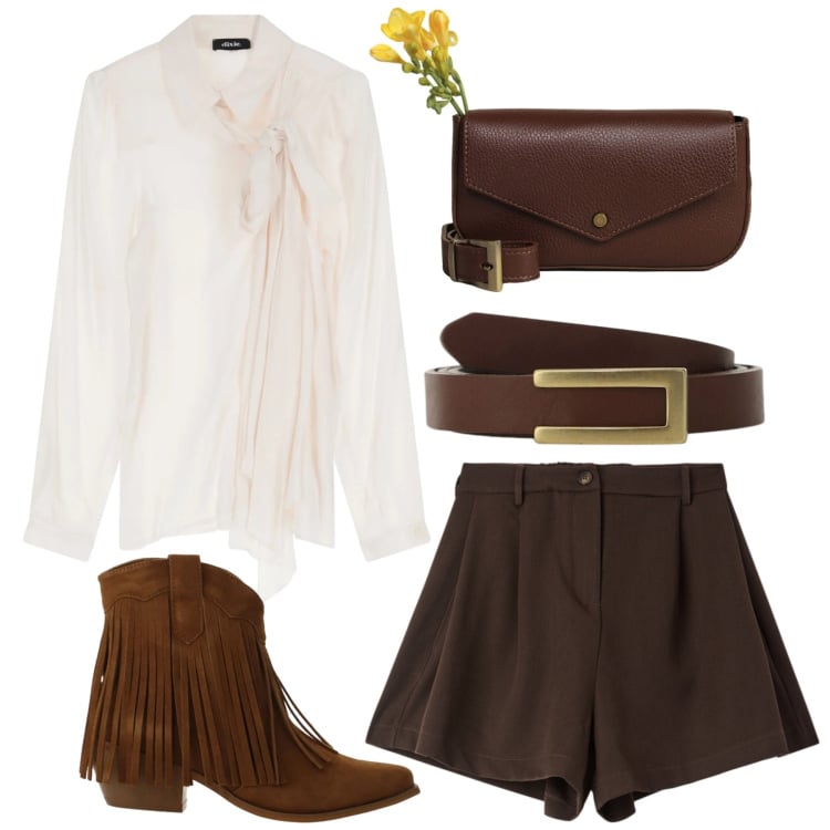 Outfit donna - Total look #2366702. Stile Glamour per Serata fuori. Abbinamento con shorts, stivaletti texani, cinture, camicie, borse a tracolla.