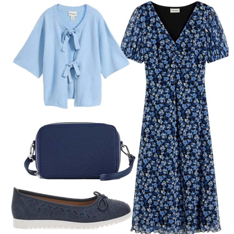 Outfit donna - Total look #2366728. Stile Romantica per Tutti i giorni. Abbinamento con vestiti midi/longuette, cardigans, borse a tracolla, ballerine.