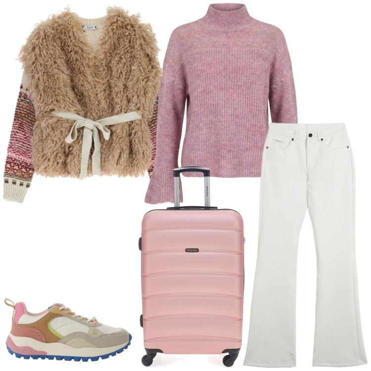 Outfit donna - Total look #2366737. Stile Casual chic per Tutti i giorni. Abbinamento con maglieria, maglieria, sneakers, pantaloni, valigie.