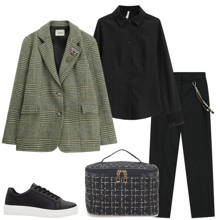 Outfit donna - Total look #2366748. Stile Casual chic per Tutti i giorni. Abbinamento con sneakers, camicie, pantaloni, blazer, valigie.