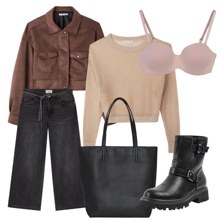 Outfit donna - Western mood rivisitato. Stile Urban per Tutti i giorni. Abbinamento con jeans, bomber, reggiseni, maglieria, borse tote, stivaletti.
