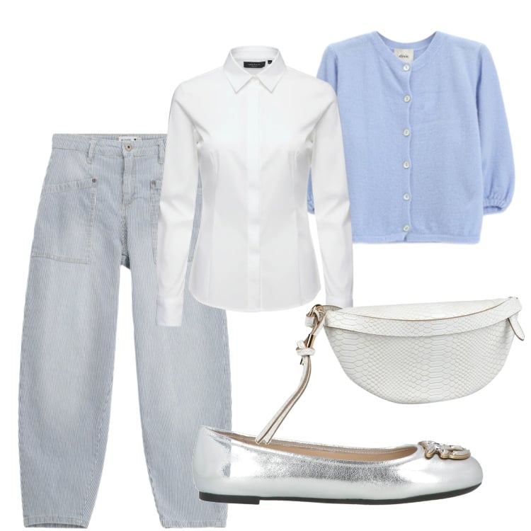 Outfit donna - Sportiva con stile. Stile Sporty chic per Tutti i giorni. Abbinamento con ballerine, marsupi, jeans, camicie, cardigans.