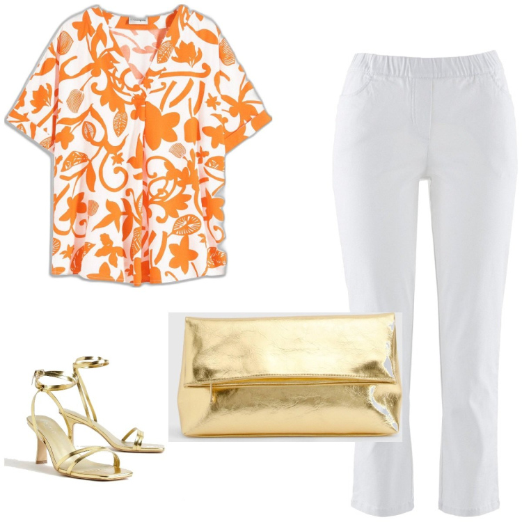 Outfit femme - Casual chic #3817. Style Casual chic pour Cérémonie. Assortir avec pantalon , tuniques, sandales, pochette.