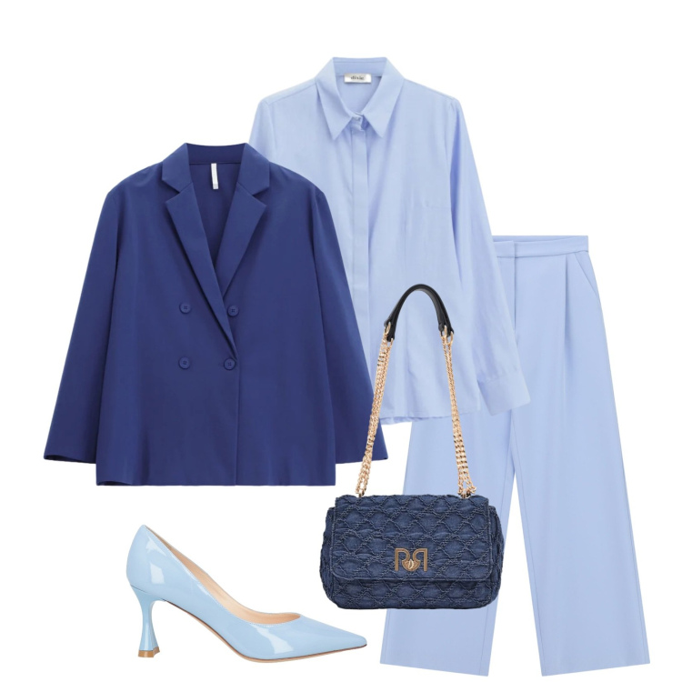 Outfit donna - Total look #2366813. Stile Bon Ton per Cerimonia. Abbinamento con décolleté, borse a spalla, blazer, pantaloni, camicie.