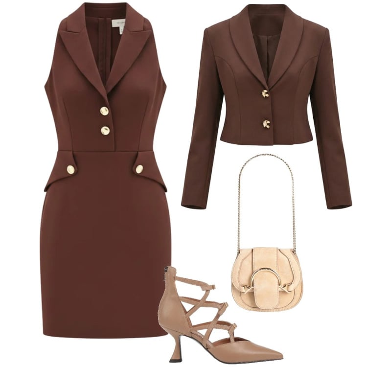 Outfit donna - Total look #2366815. Stile Glamour per Cerimonia. Abbinamento con marsupi, décolleté, blazer, vestiti corti.