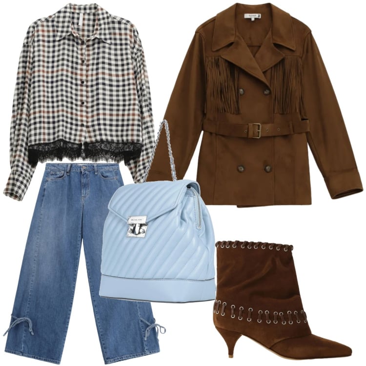 Outfit donna - Trench e stivali. Stile Casual per Tutti i giorni. Abbinamento con zaini, trench, jeans, camicie, stivali.