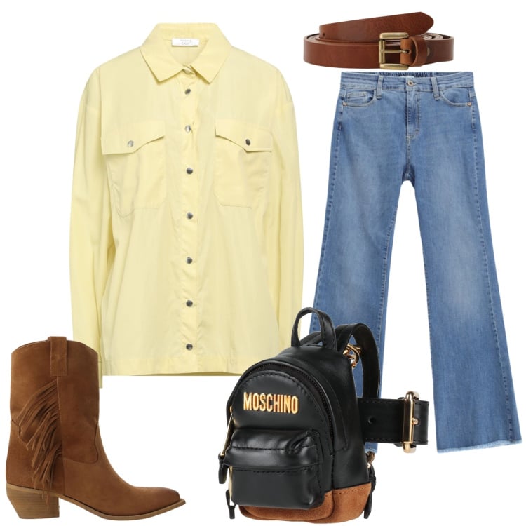 Outfit donna - Lemon Zest & Western Soul. Stile Casual chic per Tutti i giorni. Abbinamento con camicie, marsupi, jeans, cinture, stivali.