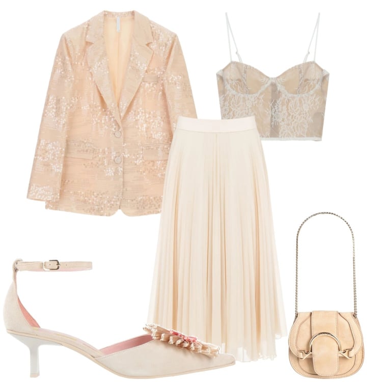 Outfit donna - Total look #2366856. Stile Romantica per Cerimonia. Abbinamento con marsupi, décolleté, gonne longuette, blazer, canottiere.