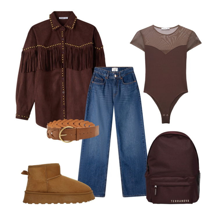 Outfit donna - Total look #2366862. Stile Casual per Scuola/Università. Abbinamento con jeans, top, stivali, camicie, zaini, cinture.