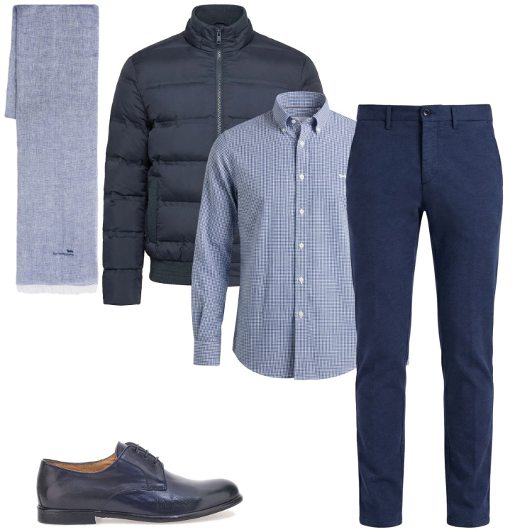 Outfit uomo - Total look #2366867. Stile Business/Elegante per Ufficio. Abbinamento con sciarpe, bomber, pantaloni chino, camicie, scarpe stringate.