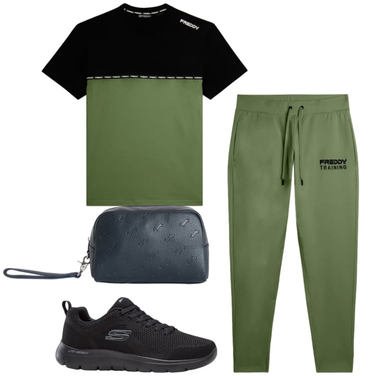 Outfit uomo - Total look #2366868. Stile Urban per Sport. Abbinamento con sneakers, borse sportive, t-shirt, pantaloni.