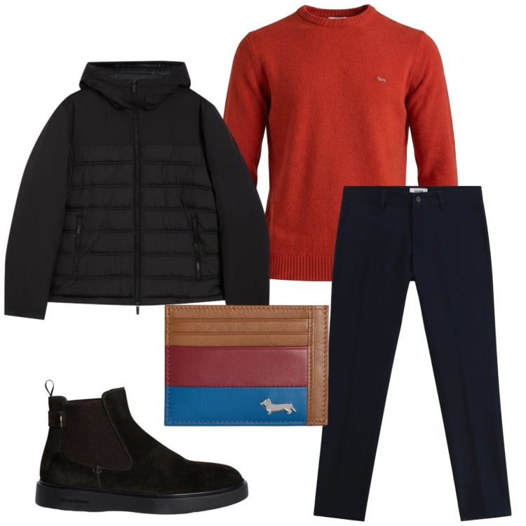 Outfit uomo - Total look #2366870. Stile Trendy per Tutti i giorni. Abbinamento con pantaloni, stivali e stivaletti, pullovers, portafogli, piumini.