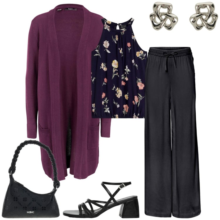Outfit donna - Total look #2366876. Stile Casual chic per Serata fuori. Abbinamento con pantaloni, cardigans, top, sandali col tacco, orecchini, borse a mano.