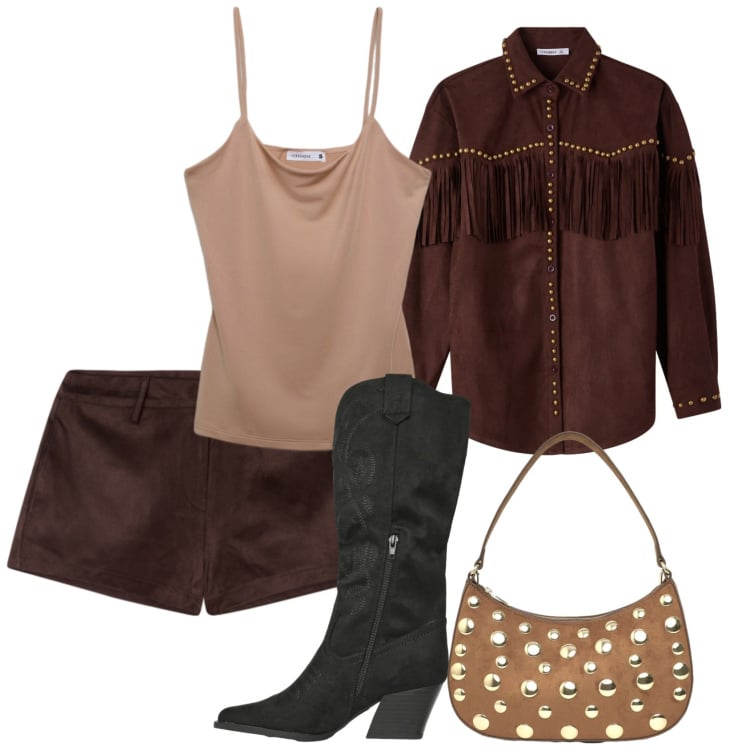 Outfit donna - Terranova- Western metropolitano ed.. Stile Trendy per Tutti i giorni. Abbinamento con shorts, canottiere, camicie, stivali, borse a tracolla.