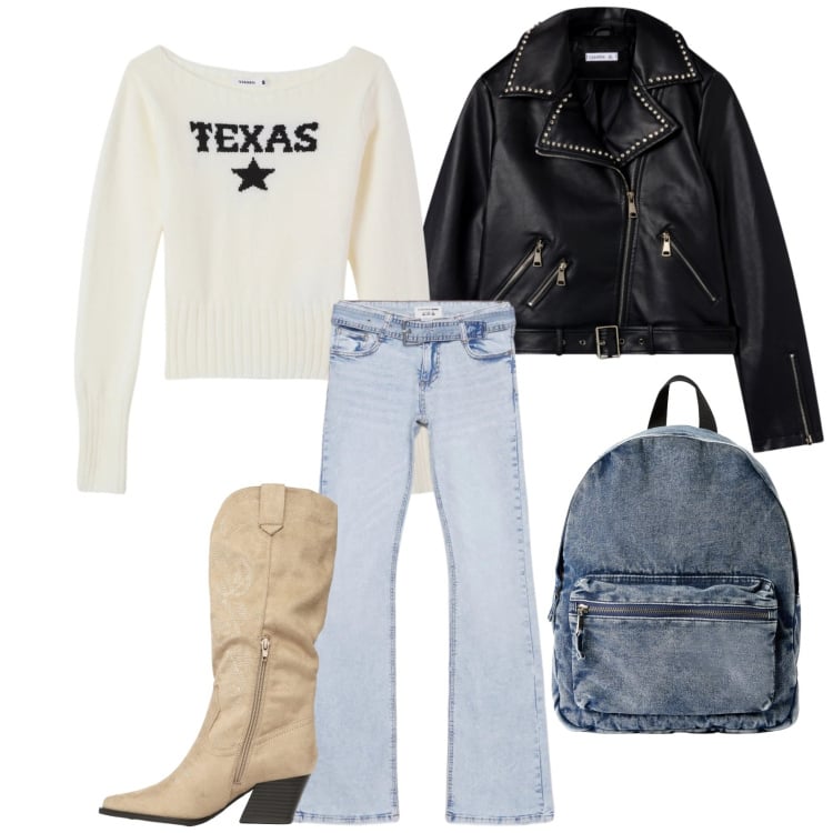 Outfit donna - C\'era una volta il west.... by terranova. Stile Trendy per Tutti i giorni. Abbinamento con zaini, giacche, jeans a zampa, stivali, maglieria.