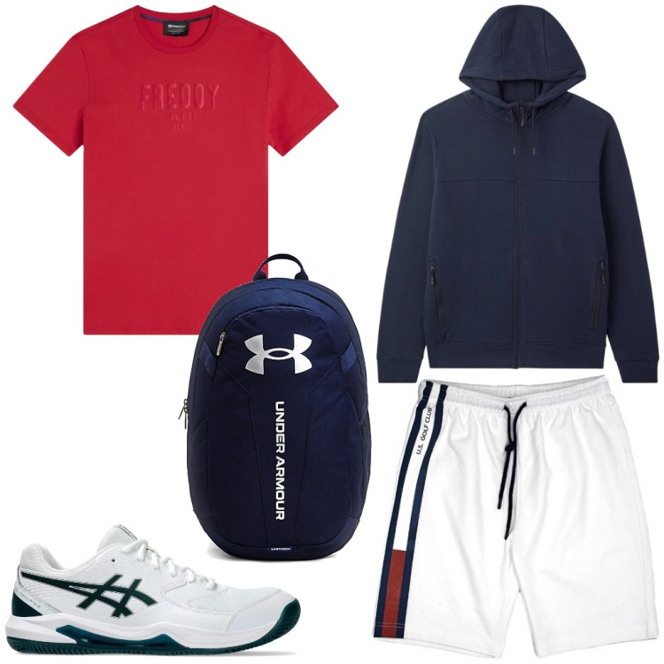 Outfit uomo - Meme: il pallavolista. Stile Urban per Sport. Abbinamento con felpe con cappuccio, t-shirt, pantaloni corti, borse sportive, sneakers.