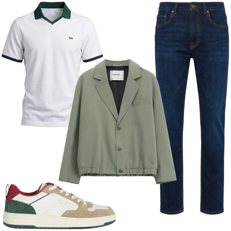 Outfit uomo - Stefano: sempre a posto. Stile Urban per Tutti i giorni. Abbinamento con sneakers, polo, jeans, giacche.