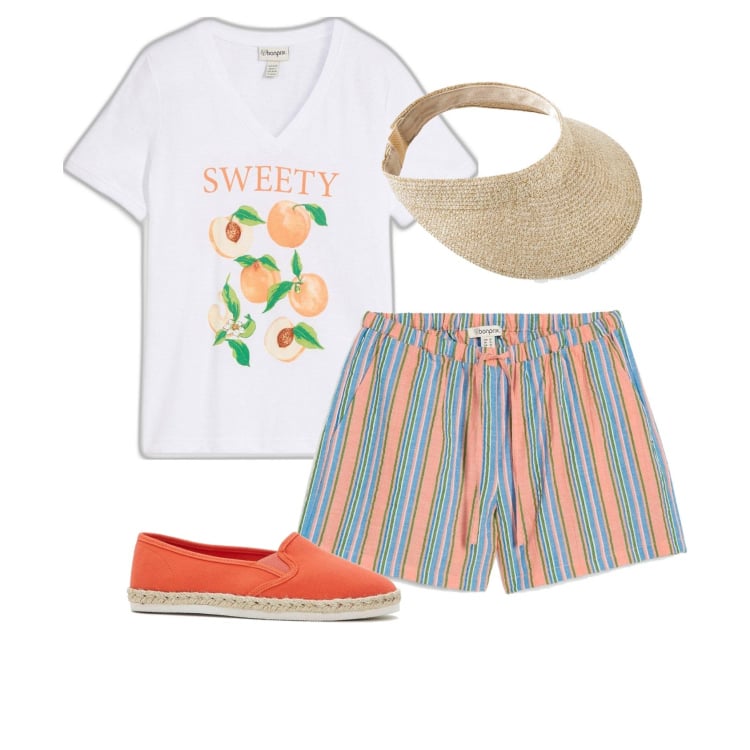 Outfit femme - Chill Garden. Style Casual pour Tous les jours. Assortir avec chapeaux avec visière, pantalon cigarette, espadrilles, t-shirts.